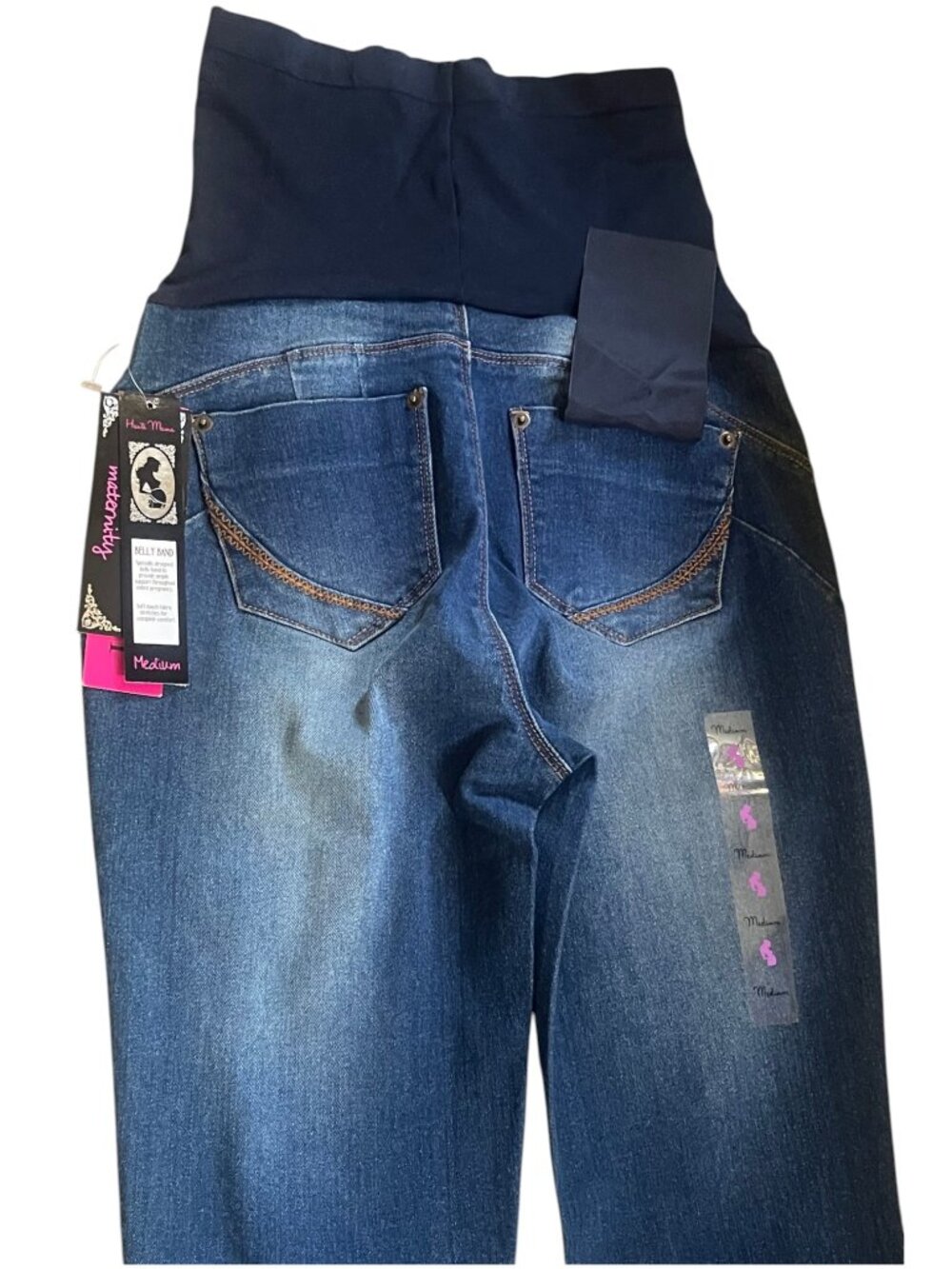 Haute Mama Maternity Skinny Ankle Zip Accent Jeans Over Belly Stretch Denim M - Picture 7 of 7